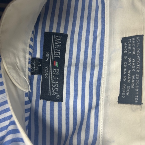 Daniel Ellissa Men’s Dress Shirt 17.5 – Blue Stripe w/ White Collar – Like New - Picture 2 of 5